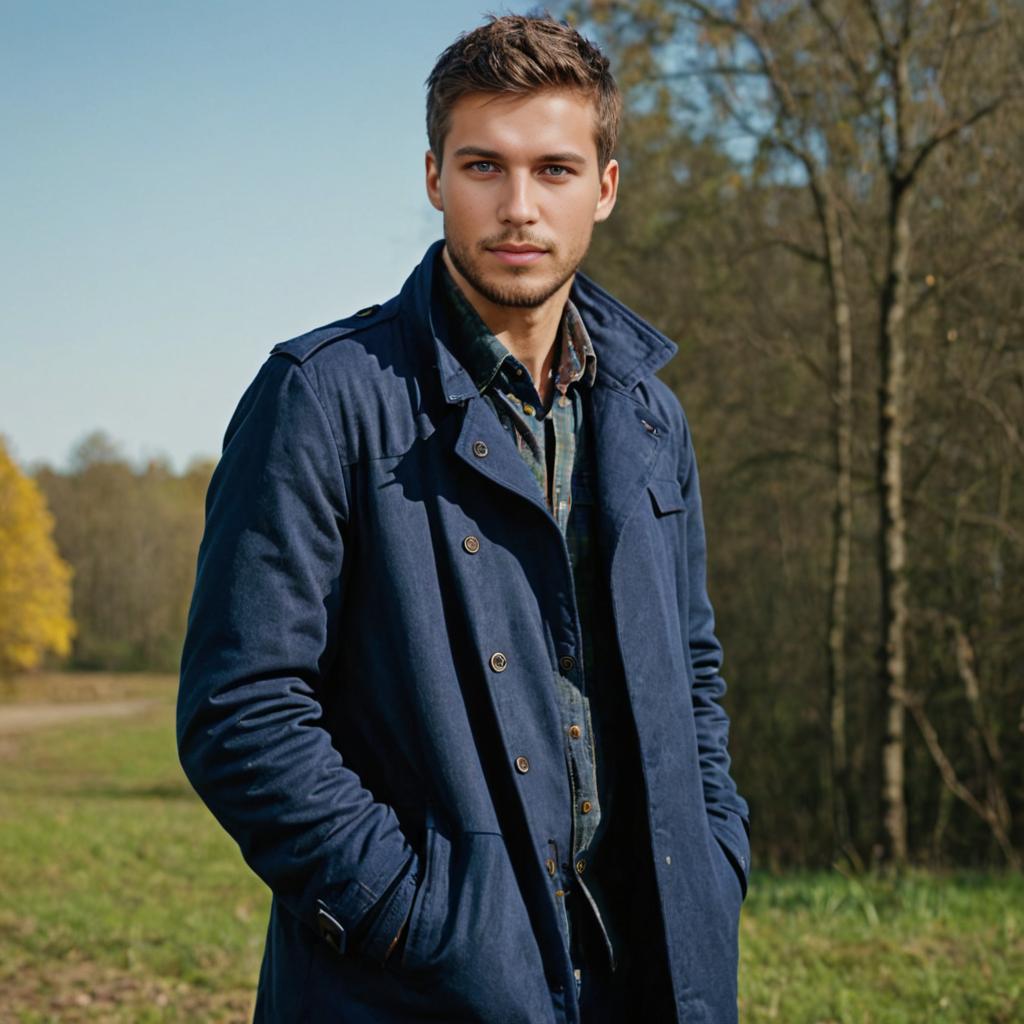 Casual Man in Blue Jacket Outdoors