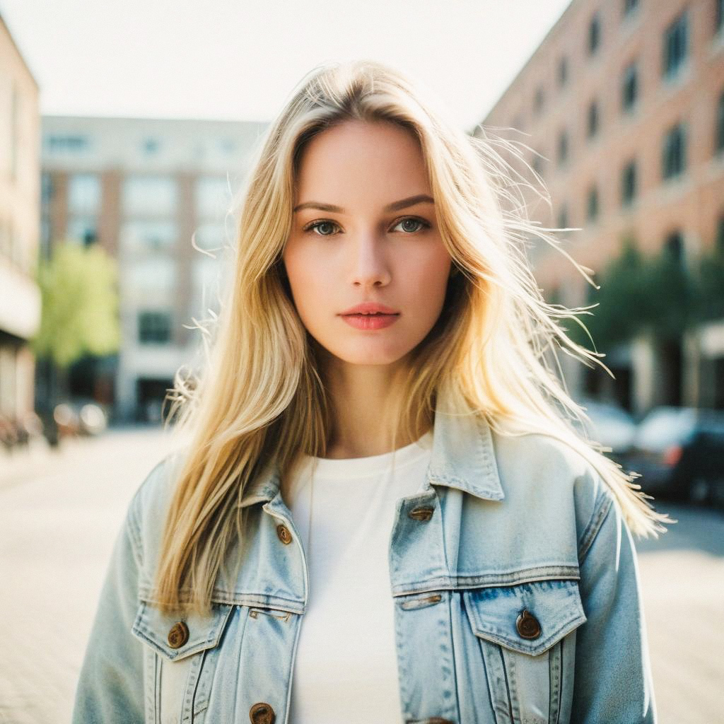 Young Woman in Denim Jacket Outdoors