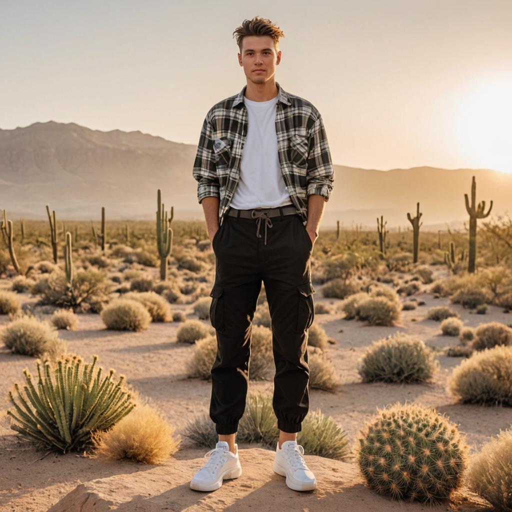 Confident Man in Desert at Sunset