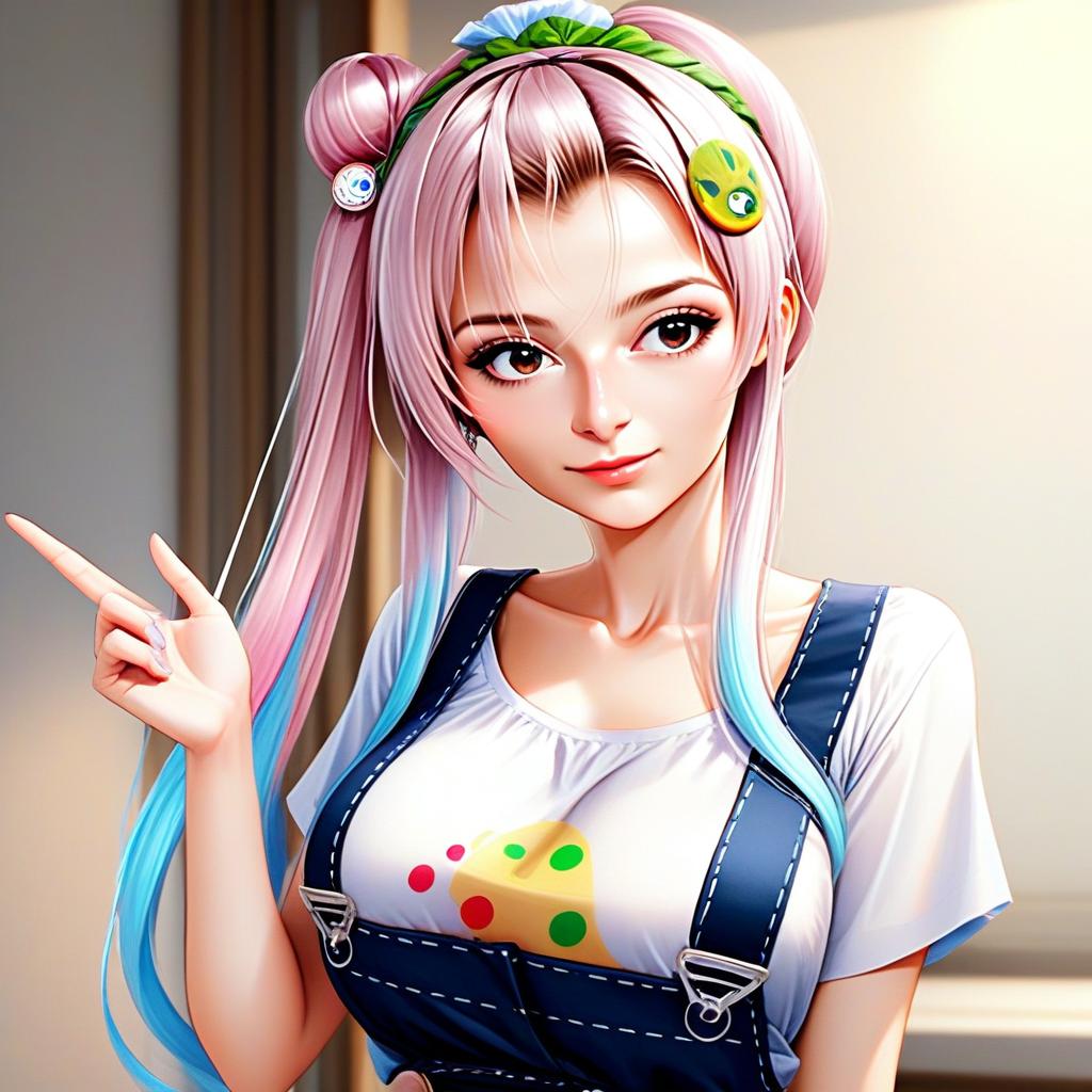 Anime Style Young Woman with Pastel Hair and Creative Outfit