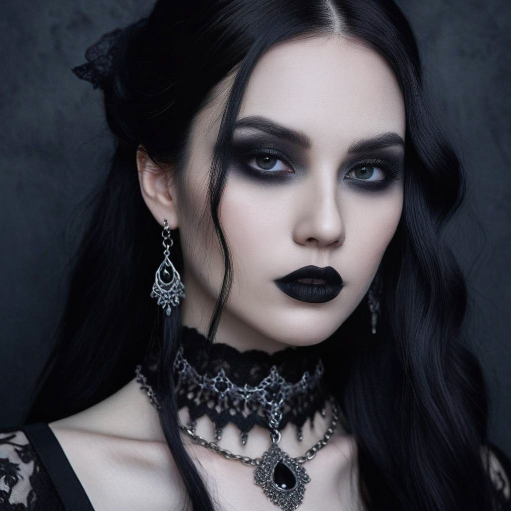 Portrait of Woman with Dark Makeup and Victorian Jewelry Portrait of Woman with Dark Makeup and Victorian Jewelry