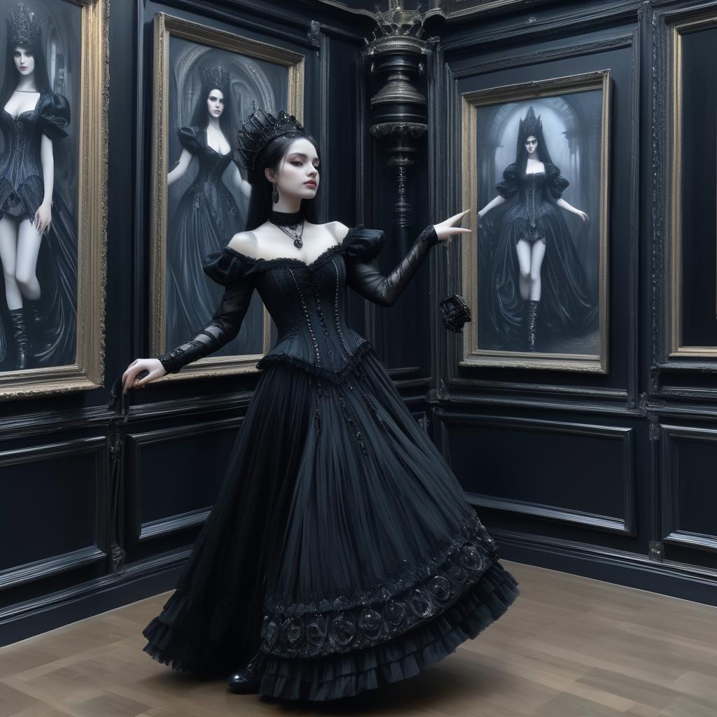 Gothic Woman in Black Gown Dancing