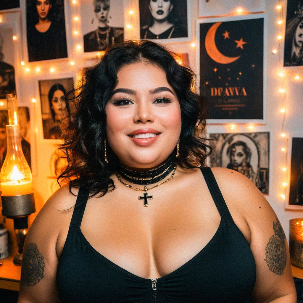 Confident woman with curly hair and tattoos