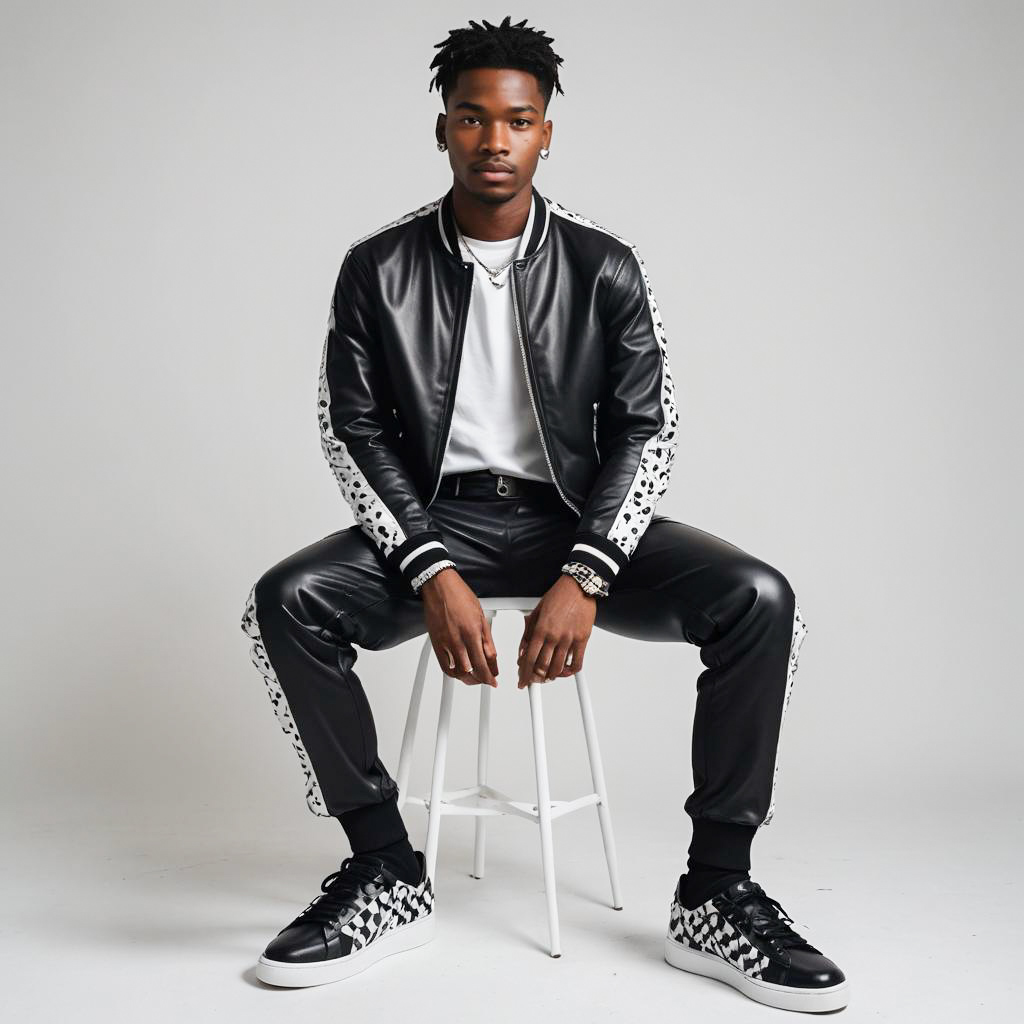 Young Man in Stylish Black Leather Outfit