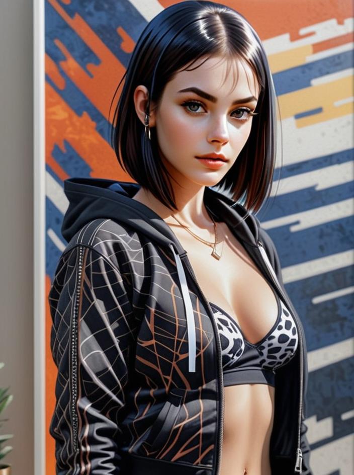 Confident Young Woman in Edgy Fashion Against Abstract Background