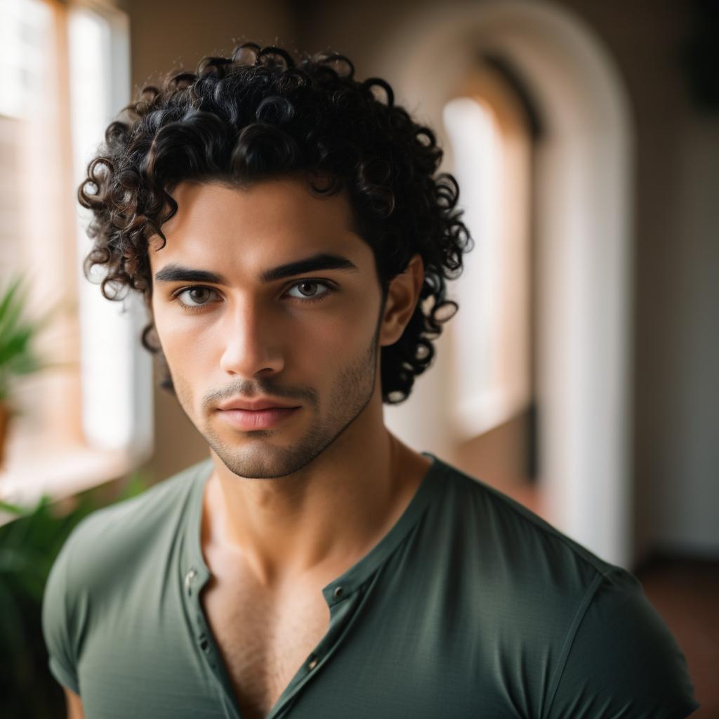 Confident Young Man with Curly Hair