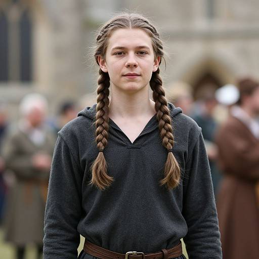 Portrait of Young Woman with Braided Hair in Casual Hoodie Outdoors