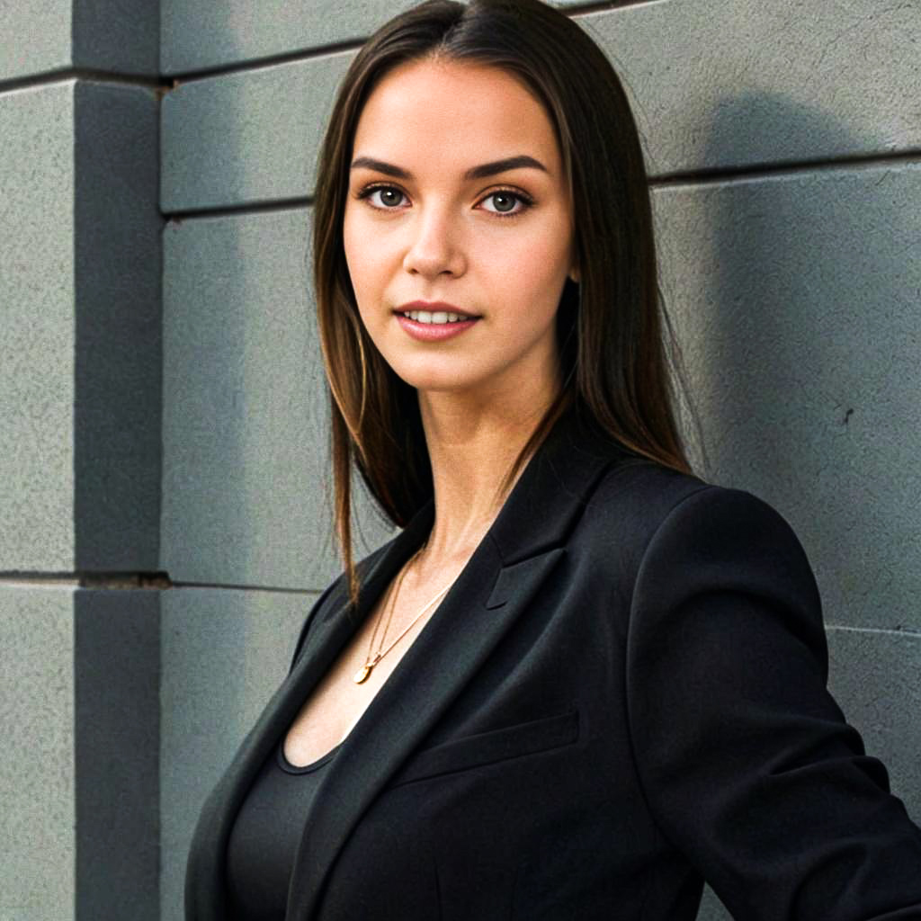 Confident Young Woman in Black Blazer