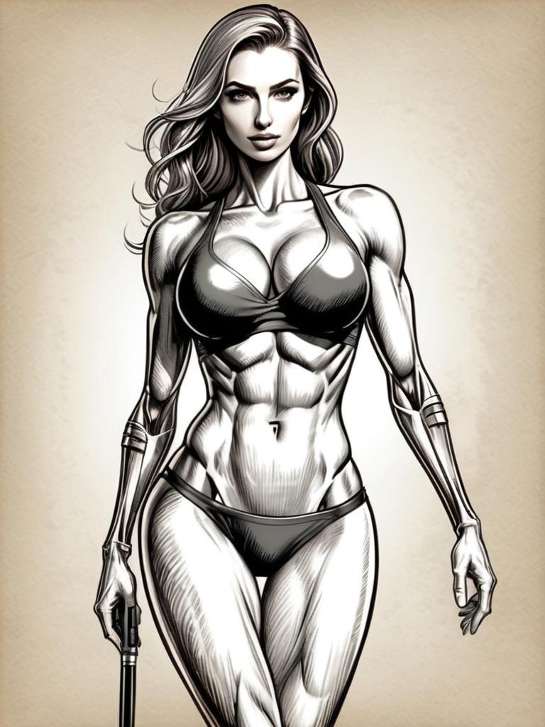 Athletic Woman in Monochrome Illustration