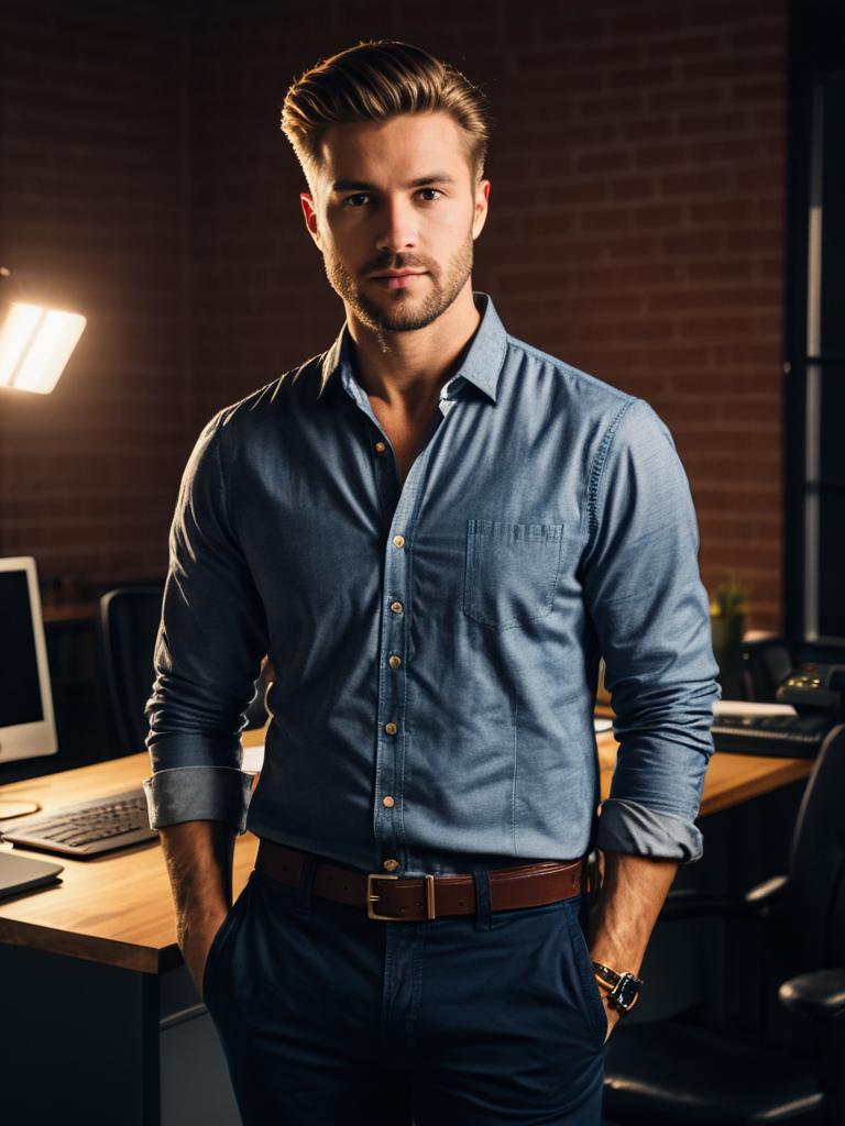 Man in Casual Office Outfit Photorealistic Detailed Studio Portrait