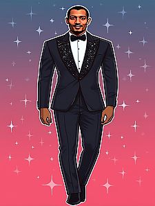 Confident Man in Tuxedo Against Gradient Background