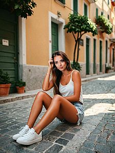 Young Woman in European Town