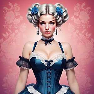 Vintage Portrait of Woman with Blue Roses