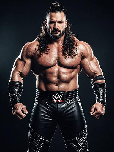 Photorealistic Portrait of Muscular Man in WWE Fighter Costume