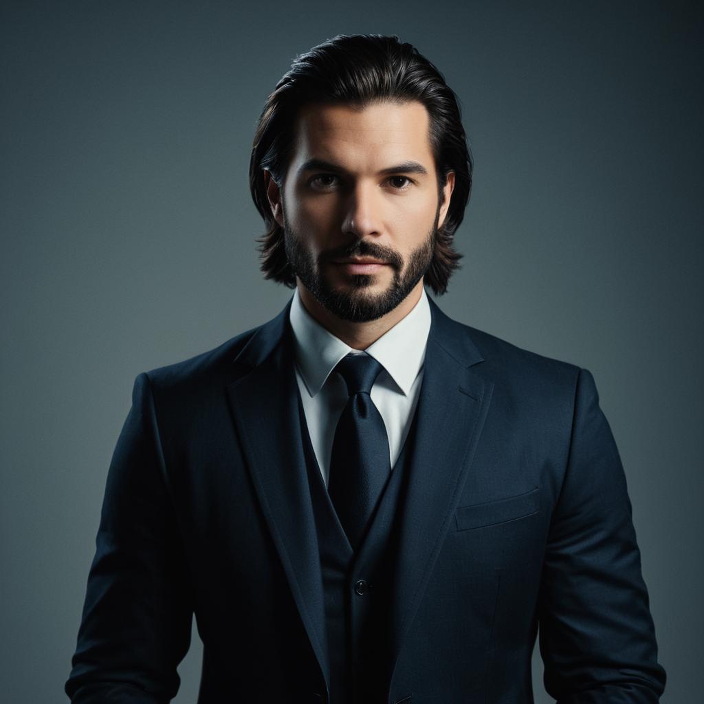 Confident Man in Dark Navy Business Suit Realistic Portrait