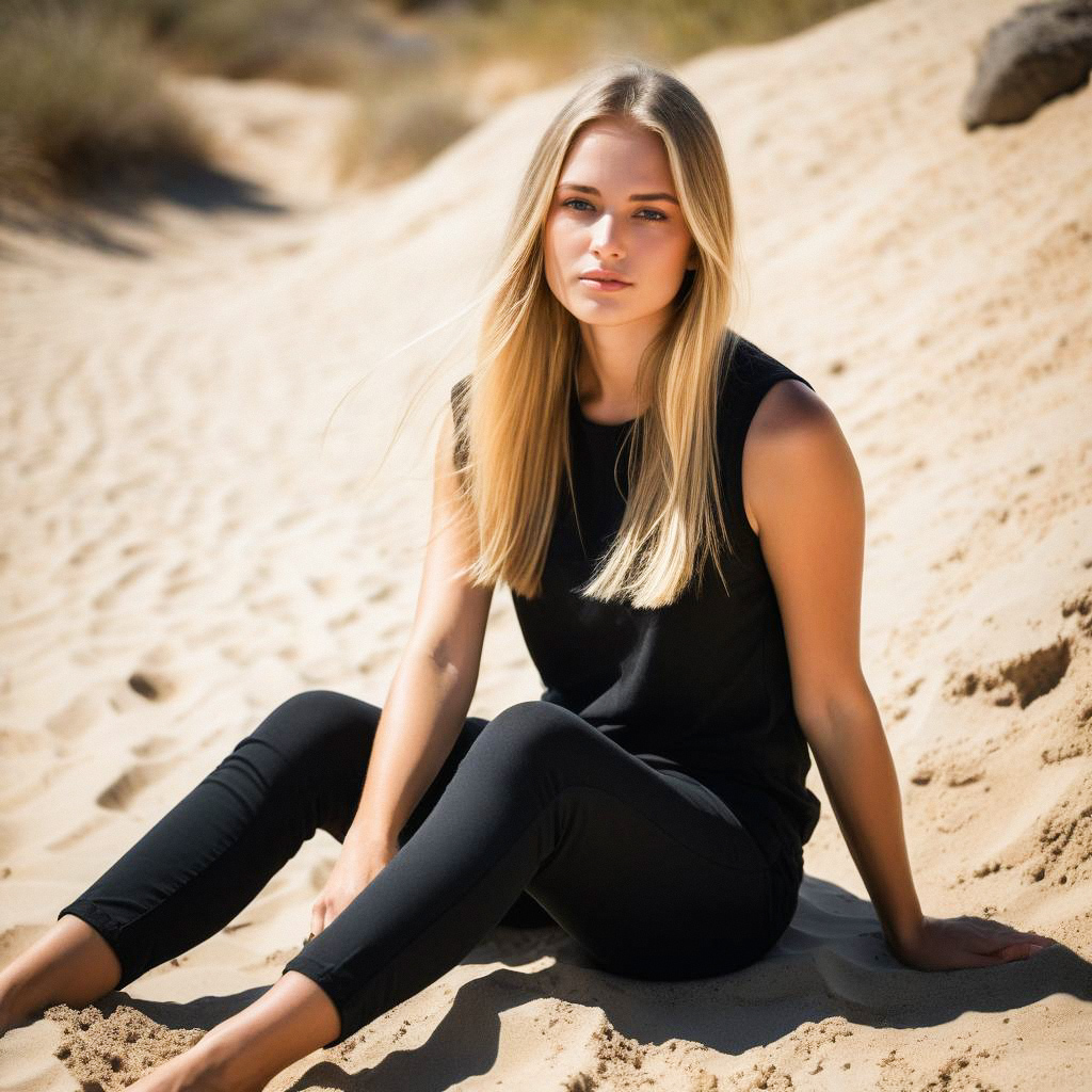Young Woman in Black Top on Sandy Terrain