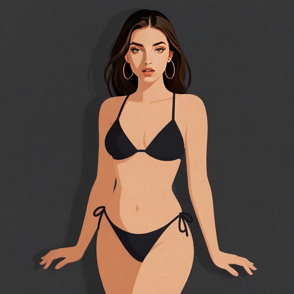 Stylish Digital Illustration of Woman in Minimalist Black Bikini