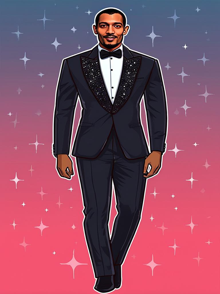 Confident Man in Tuxedo Against Gradient Background