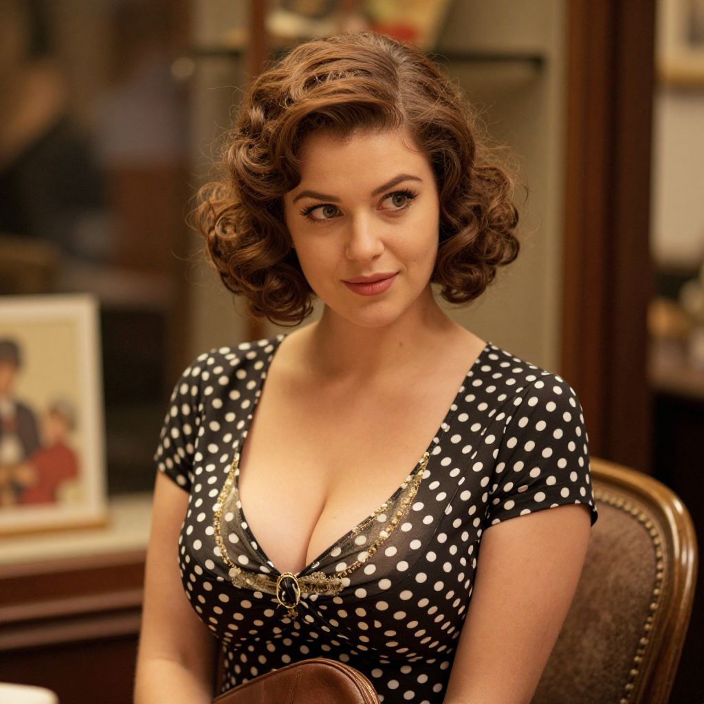 Retro Style Woman in Polka-Dot Dress with Vintage Hairstyle