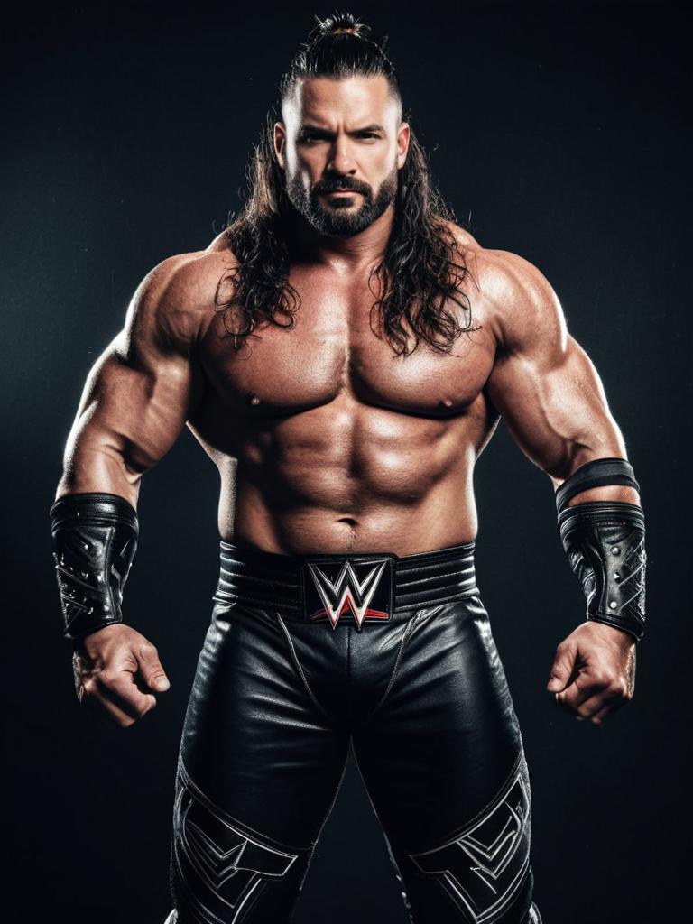 Photorealistic Portrait of Muscular Man in WWE Fighter Costume