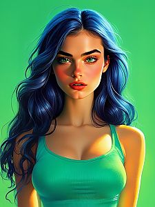 Portrait of a Young Woman with Blue Hair