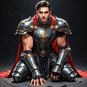 Young Knight in Medieval Armor with Red Cape