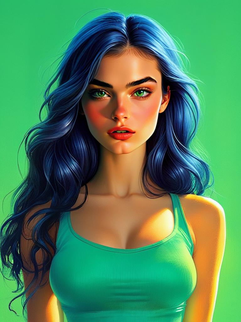Portrait of a Young Woman with Blue Hair