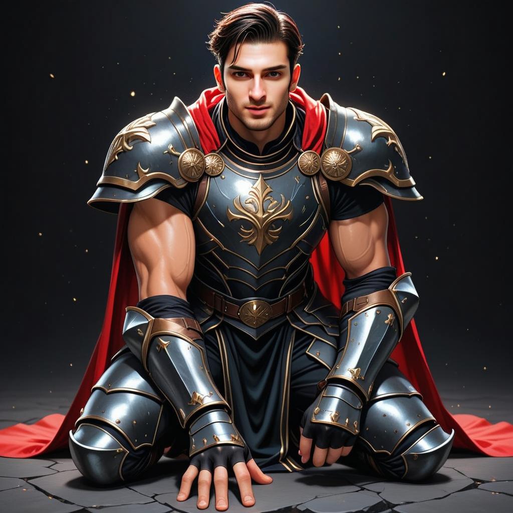 Young Knight in Medieval Armor with Red Cape