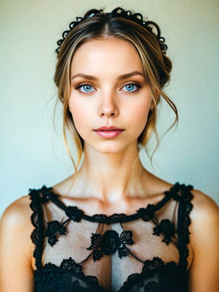 Elegant Woman with Blue Eyes and Updo