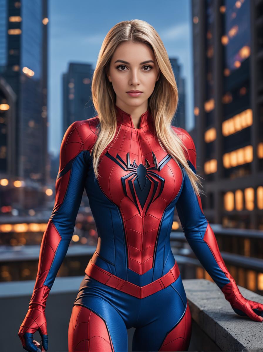 Female Superhero in Red and Blue Suit