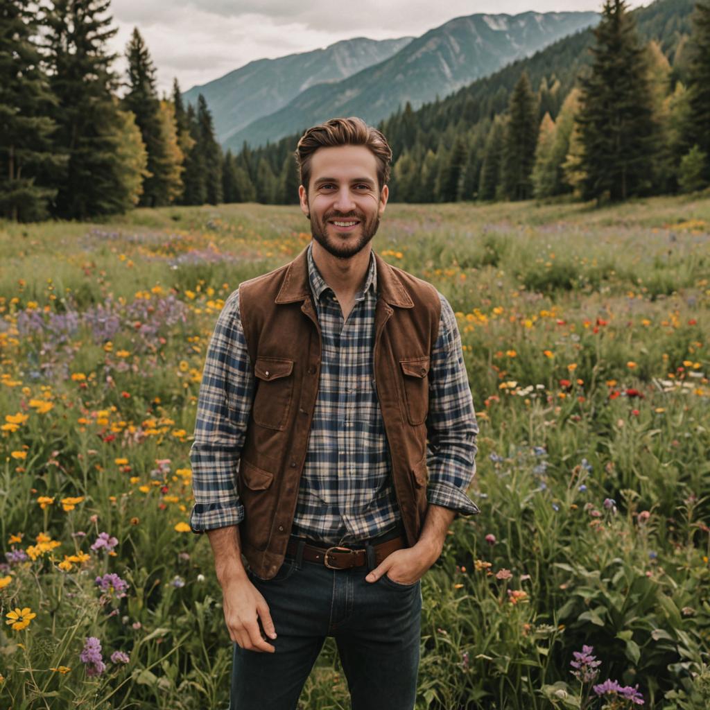 Smiling Man in Wildflower Field