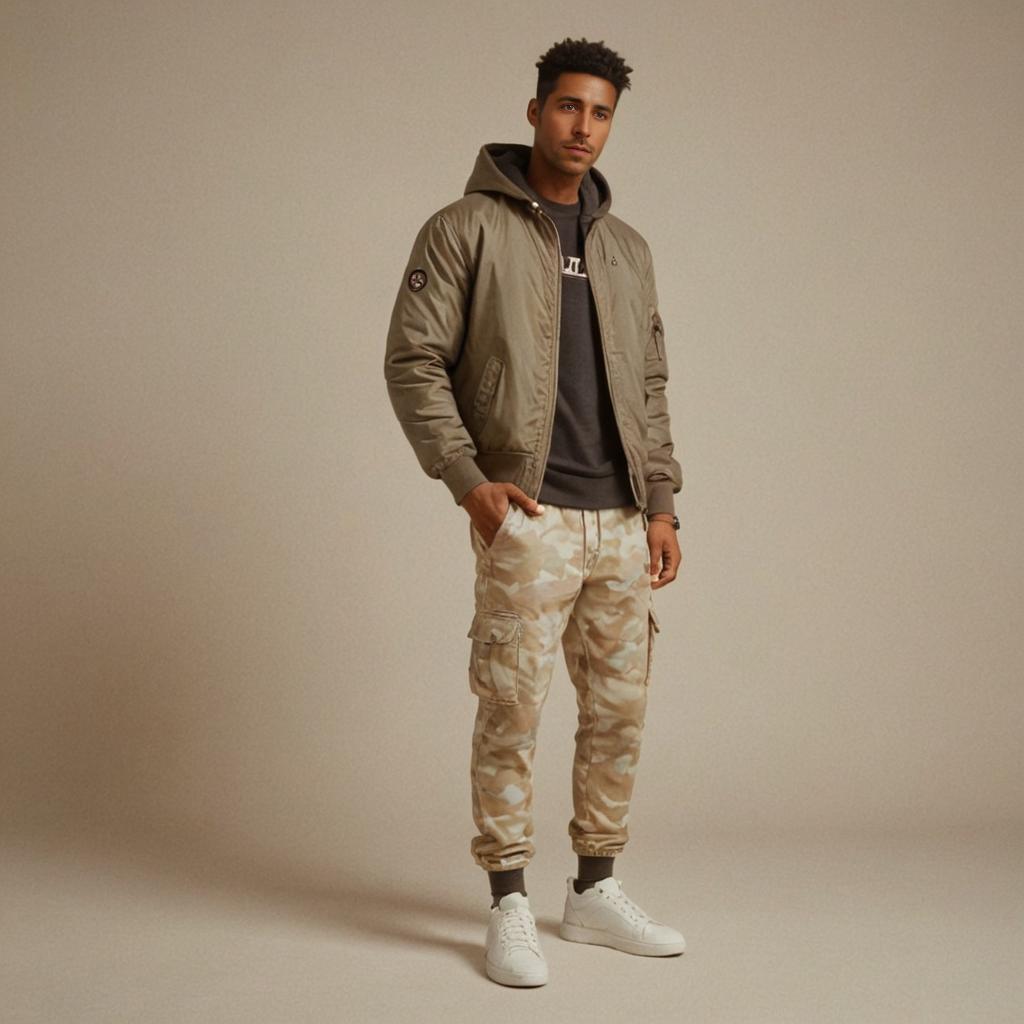 Stylish man in bomber jacket and cargo pants