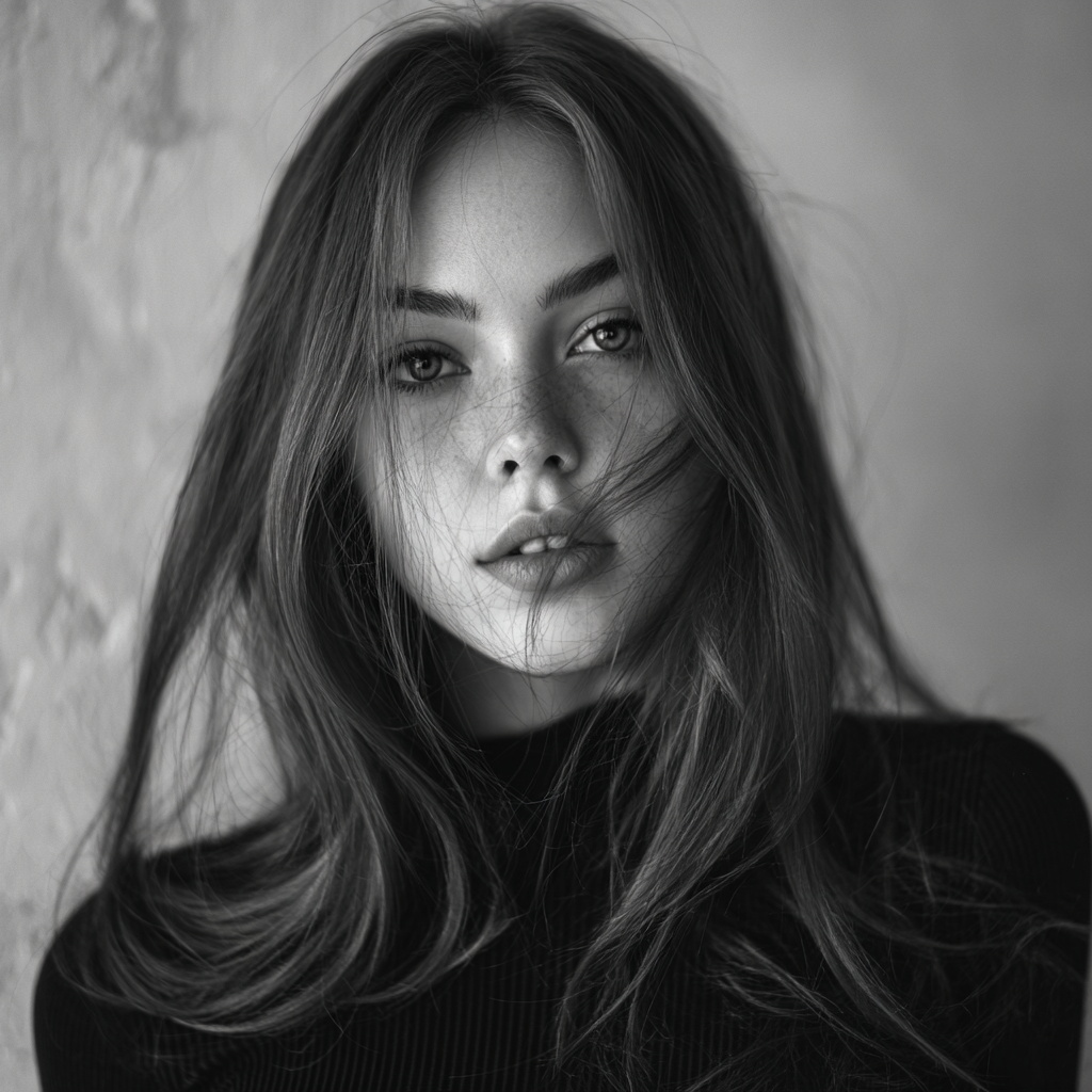 Black and white portrait of a young woman Black and white portrait of a young woman