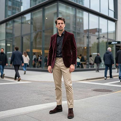 Urban Fashion Portrait of Man in Burgundy Velvet Blazer