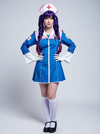 Hanae Blue Archive Nurse Cosplay Costume with Purple Hair