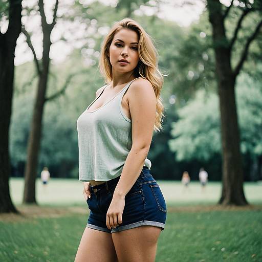 Young Woman in Casual Summer Outfit Posing in Park