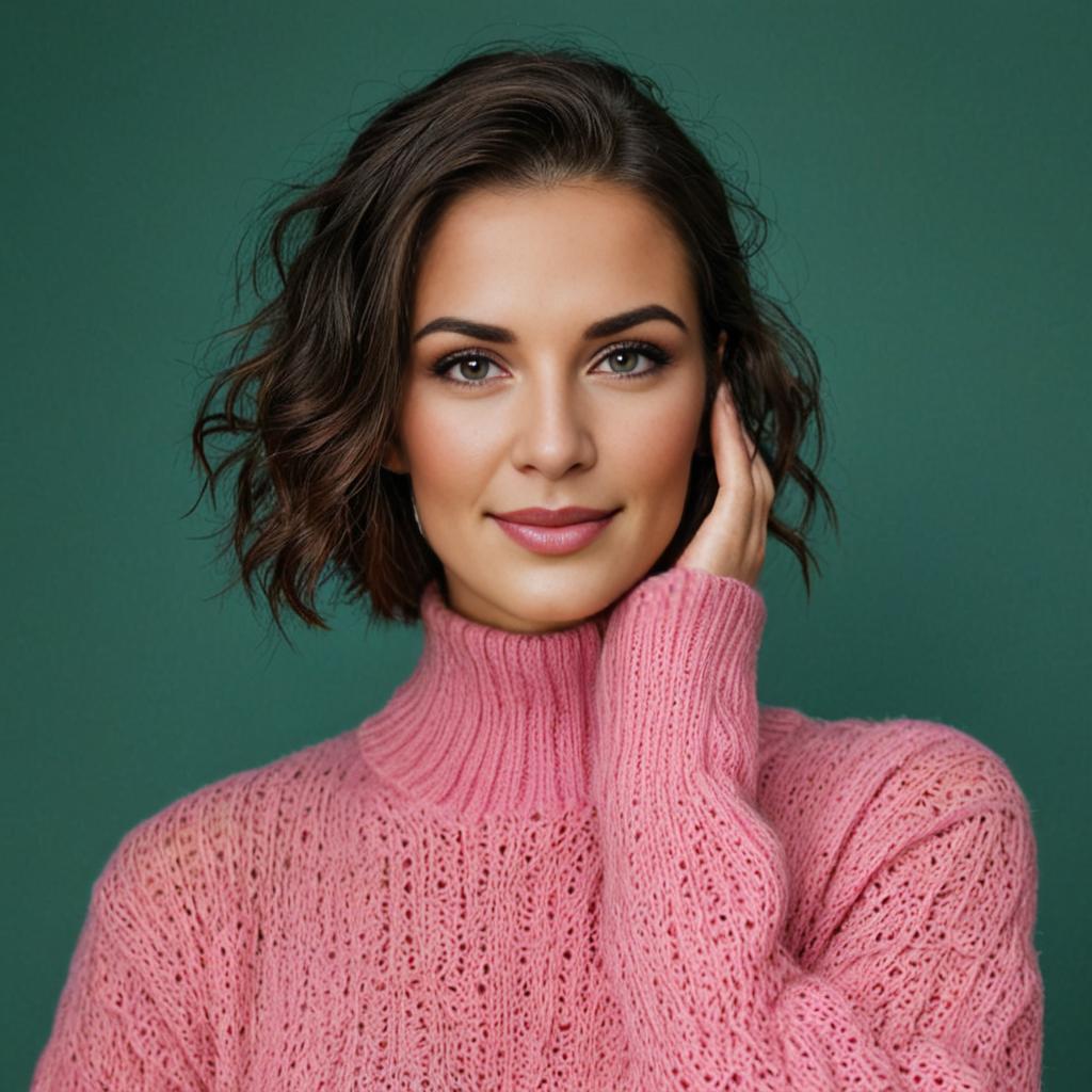 Woman in Pink Turtleneck Sweater