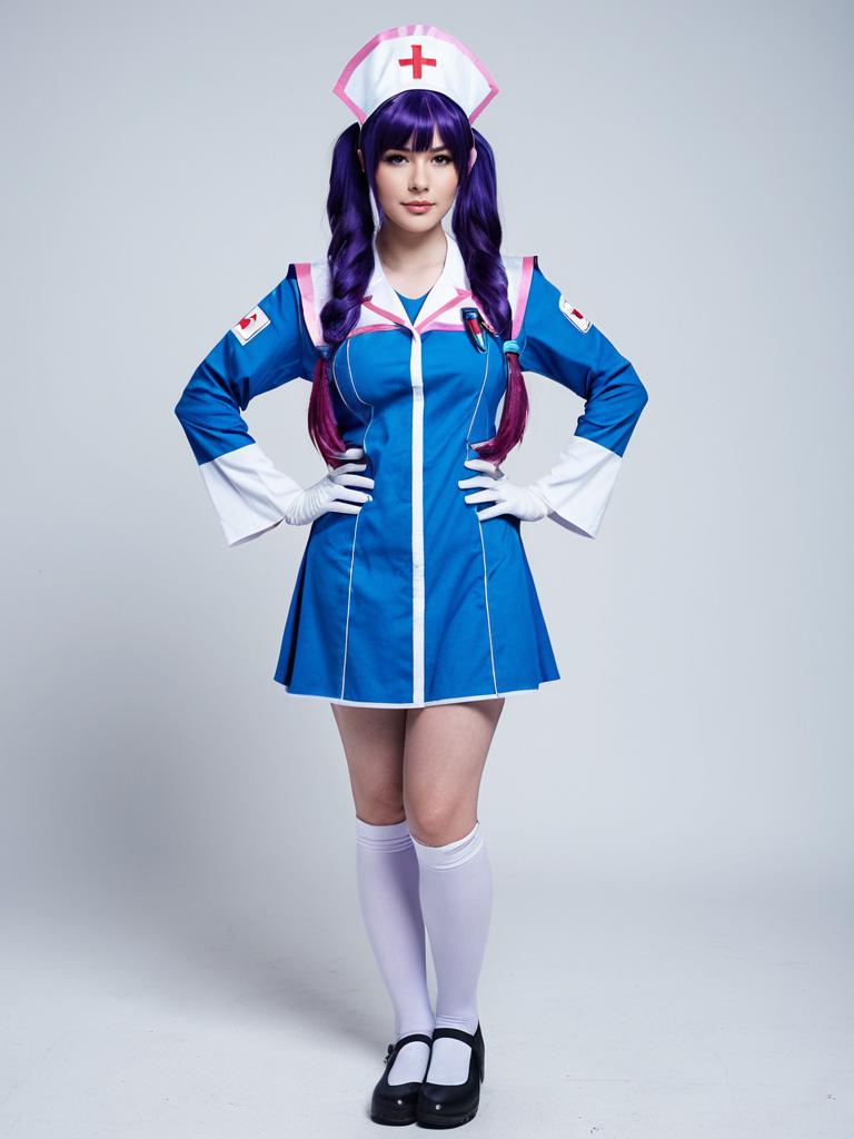 Hanae Blue Archive Nurse Cosplay Costume with Purple Hair