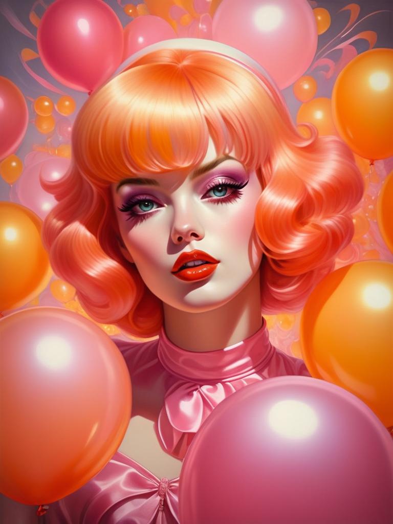 Stunning Woman with Glamorous Makeup and Colorful Balloons