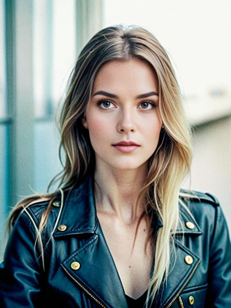 Confident Woman in Leather Jacket