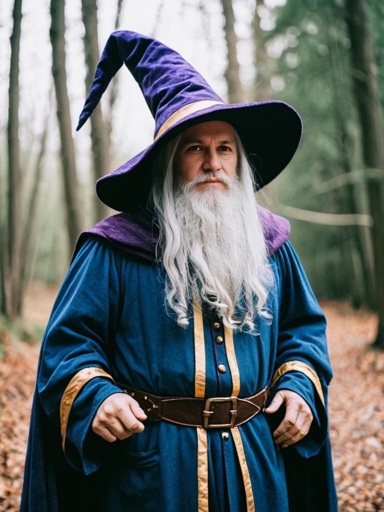 Photorealistic Man in Wizard Costume Cosplay Editorial Portrait