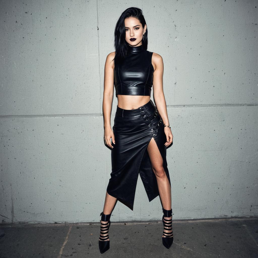 Confident Woman in Edgy Leather Fashion Confident Woman in Edgy Leather Fashion