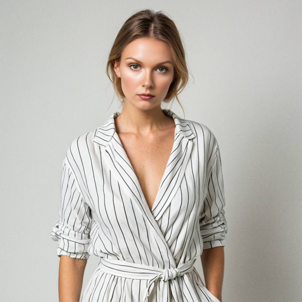 Elegant Woman in Striped Outfit