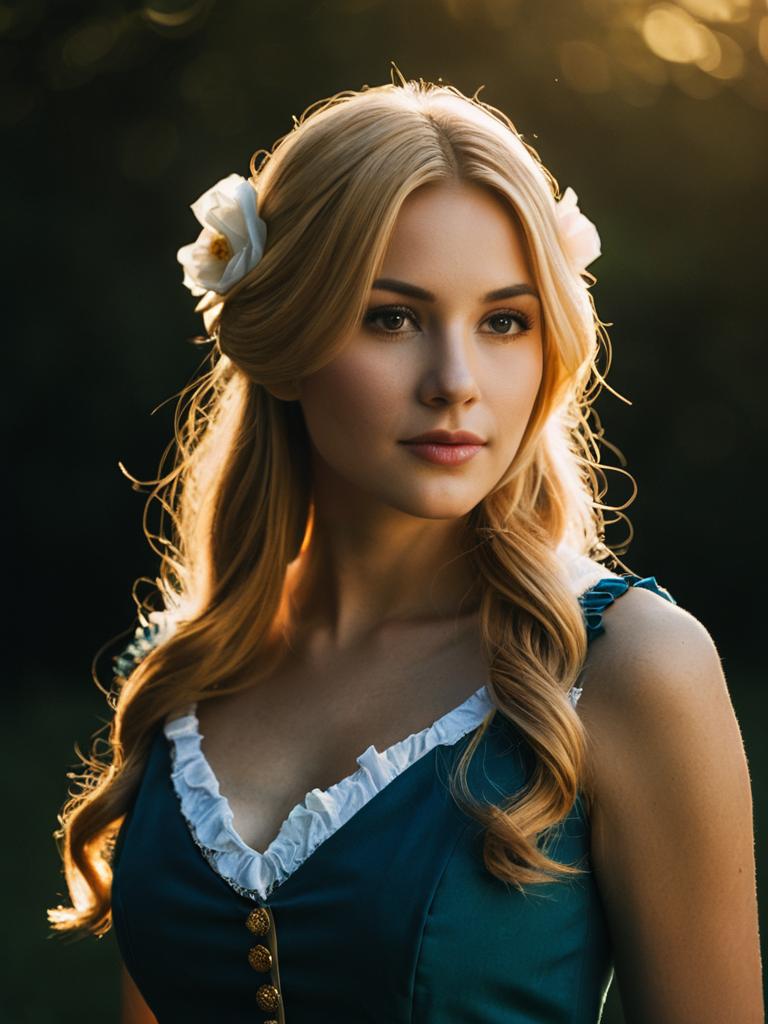 Sexy Woman Cosplaying Charlotte Roselei Costume in Soft Natural Light