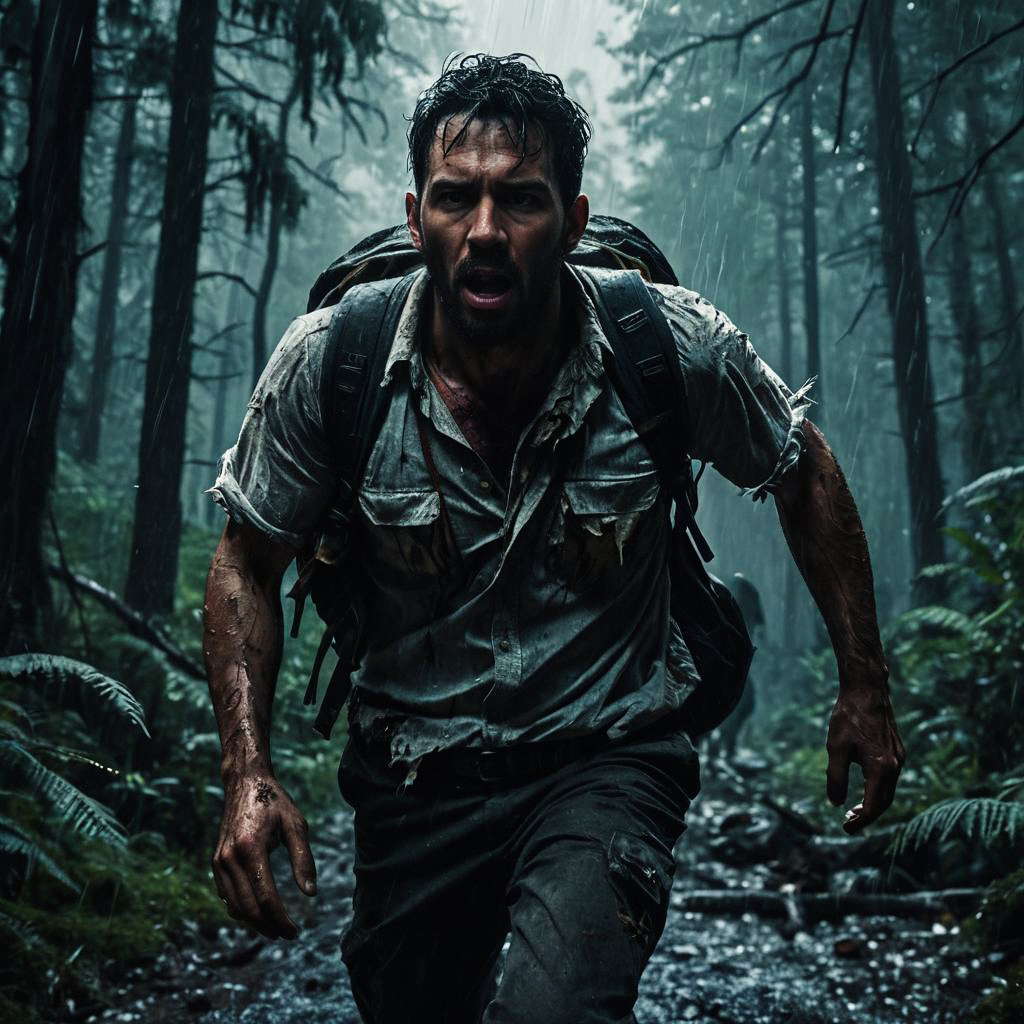 Rugged Man in Rainy Forest Adventure Rugged Man in Rainy Forest Adventure