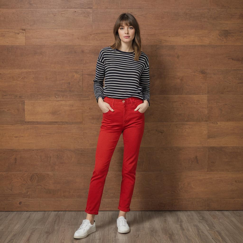 Confident Woman in Stripes and Red Pants