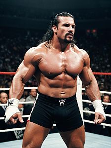 Muscular WWE Fighter in Wrestling Ring with Intense Focus