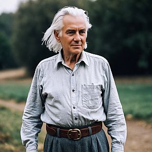Elderly Man with Long White Hair in Nature