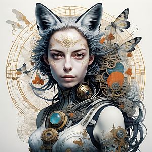 Fantasy Portrait of Woman with Fox Ears and Steampunk Elements