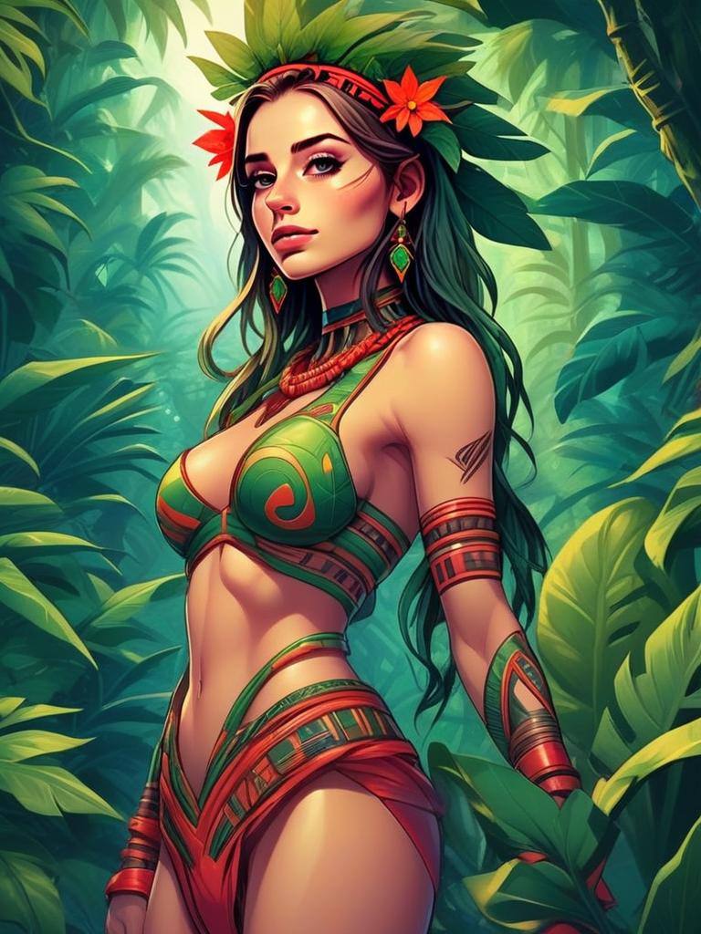 Confident Woman in Vibrant Jungle